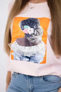 Long sleeve T-Shirt with a print 66799 / – Powder цвет / color | Lexline Fashion