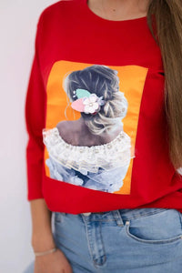 Long sleeve T-Shirt with a print 66799 / – Red цвет / color | Lexline Fashion