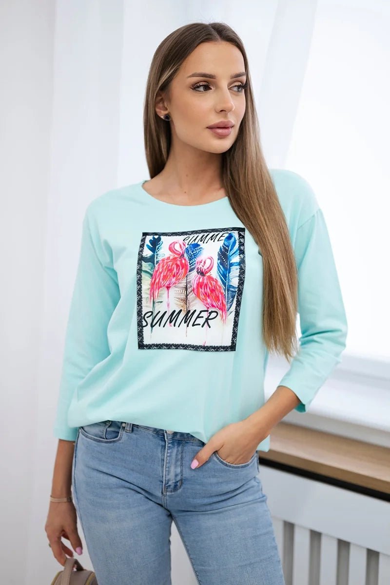 Long sleeve T-Shirt with a print 66801 / – Black цвет / color | Lexline Fashion