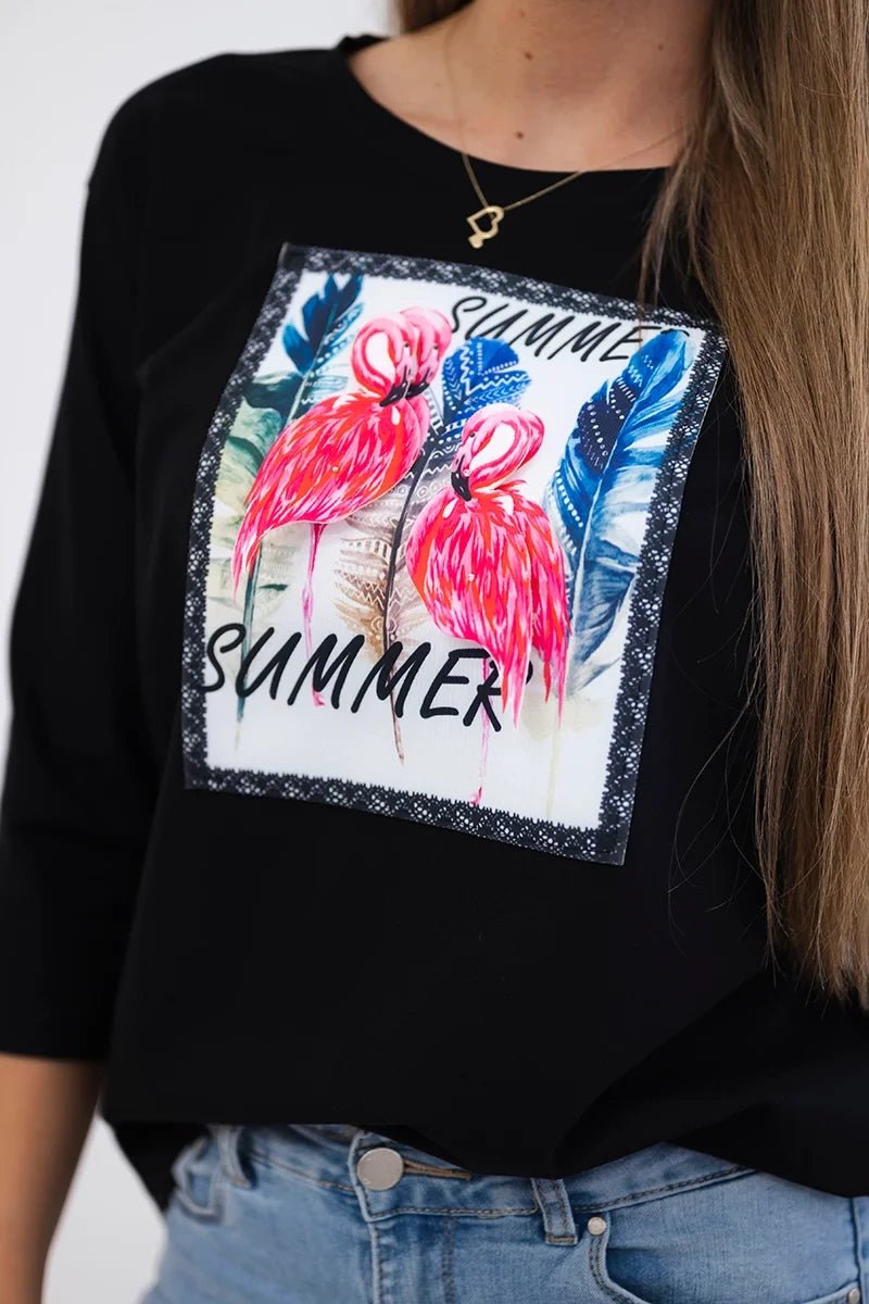 Long sleeve T-Shirt with a print 66801 / – Black цвет / color | Lexline Fashion