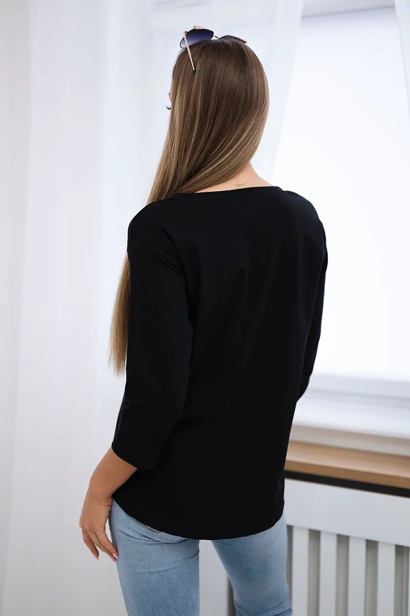 Long sleeve T-Shirt with a print 66801 / – Black цвет / color | Lexline Fashion