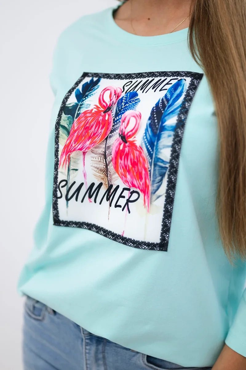 Long sleeve T-Shirt with a print 66801 / – Mint цвет / color | Lexline Fashion