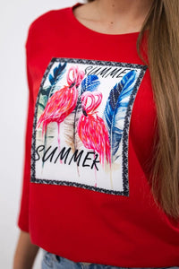 Long sleeve T-Shirt with a print 66801 / – Red цвет / color | Lexline Fashion