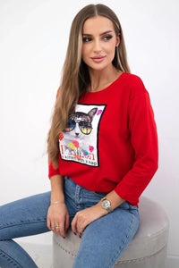 Long sleeve T-Shirt with a print 66805 / – Black цвет / color | Lexline Fashion
