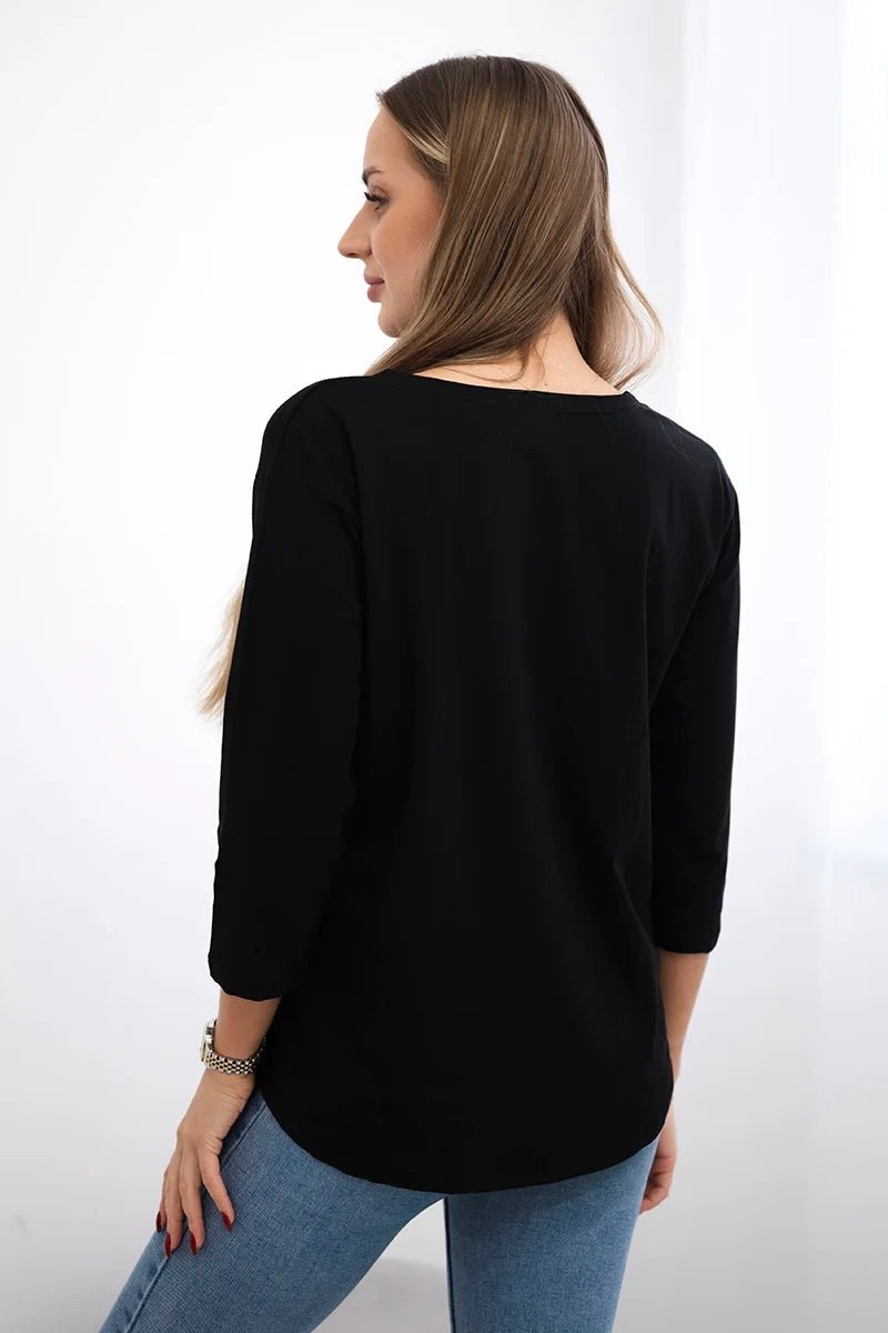 Long sleeve T-Shirt with a print 66805 / – Black цвет / color | Lexline Fashion