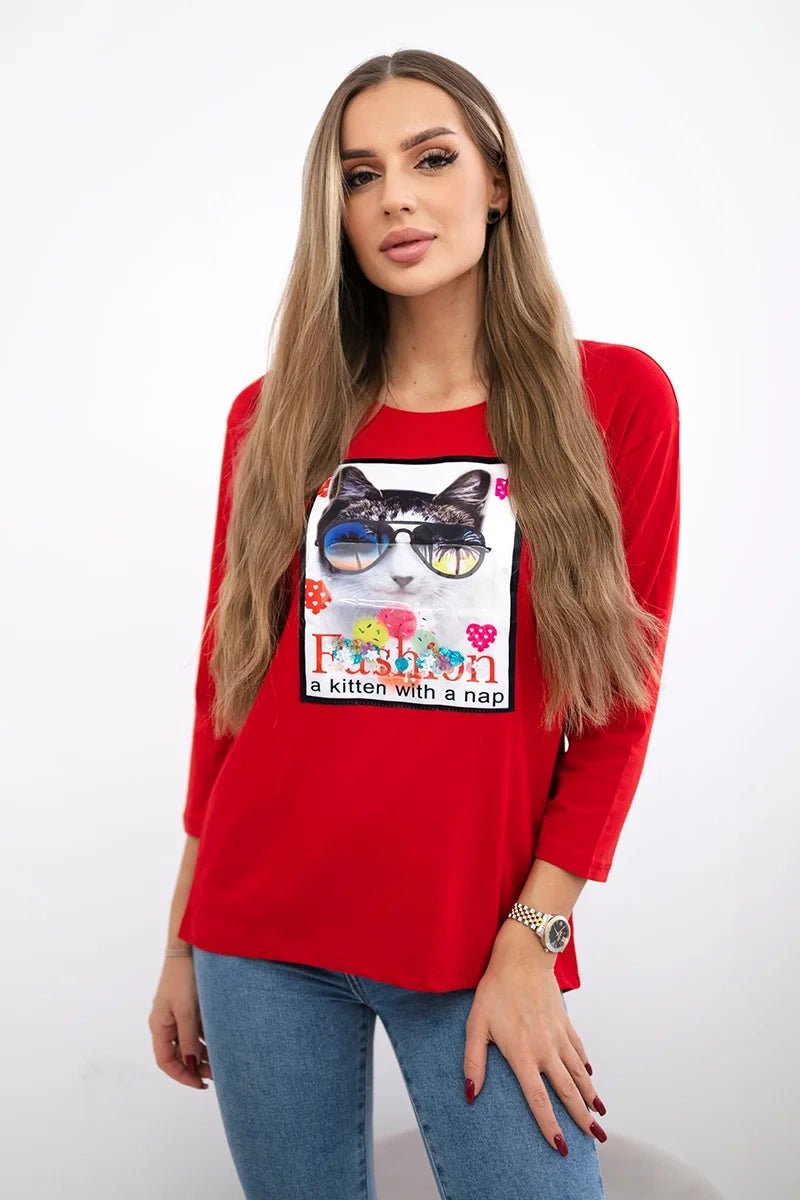 Long sleeve T-Shirt with a print 66805 / – Black цвет / color | Lexline Fashion