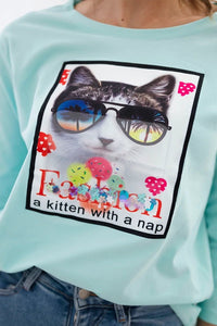 Long sleeve T-Shirt with a print 66805 / – Mint цвет / color | Lexline Fashion