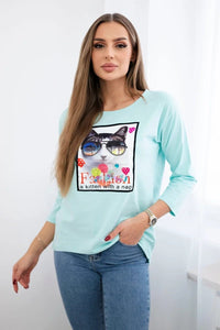 Long sleeve T-Shirt with a print 66805 / – Powder цвет / color | Lexline Fashion