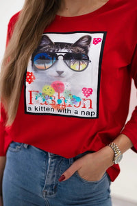 Long sleeve T-Shirt with a print 66805 / – Red цвет / color | Lexline Fashion