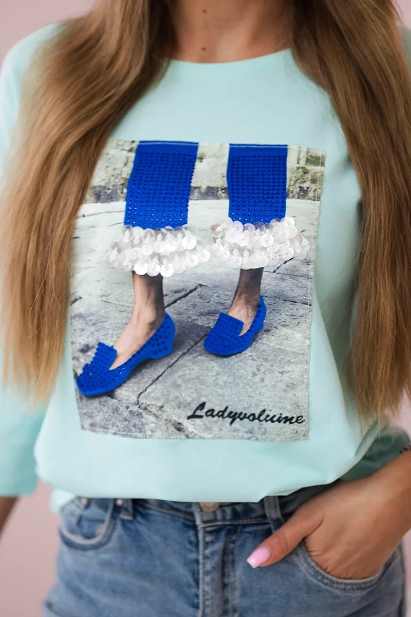 Long sleeve T-Shirt with a print 66823 / – Mint цвет / color | Lexline Fashion