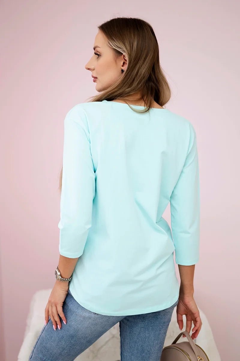 Long sleeve T-Shirt with a print 66823 / – Mint цвет / color | Lexline Fashion