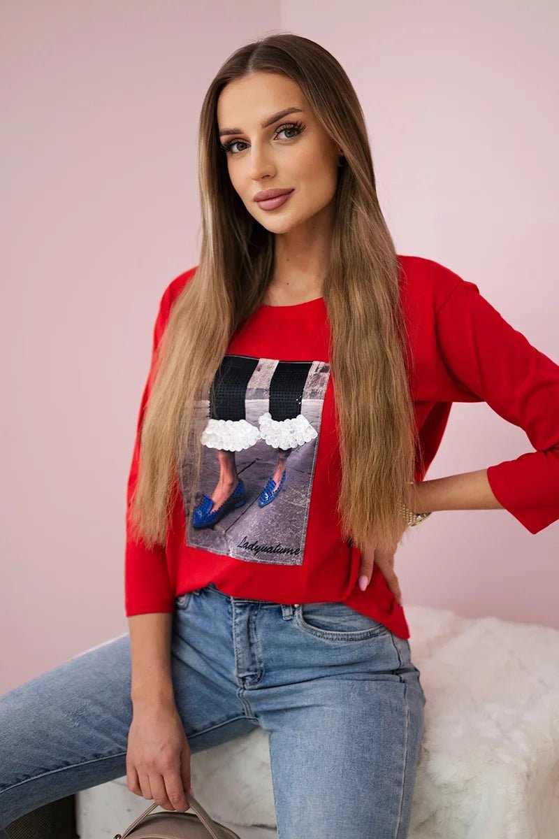 Long sleeve T-Shirt with a print 66823 / – Mint цвет / color | Lexline Fashion