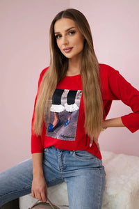 Long sleeve T-Shirt with a print 66823 / – Mint цвет / color | Lexline Fashion