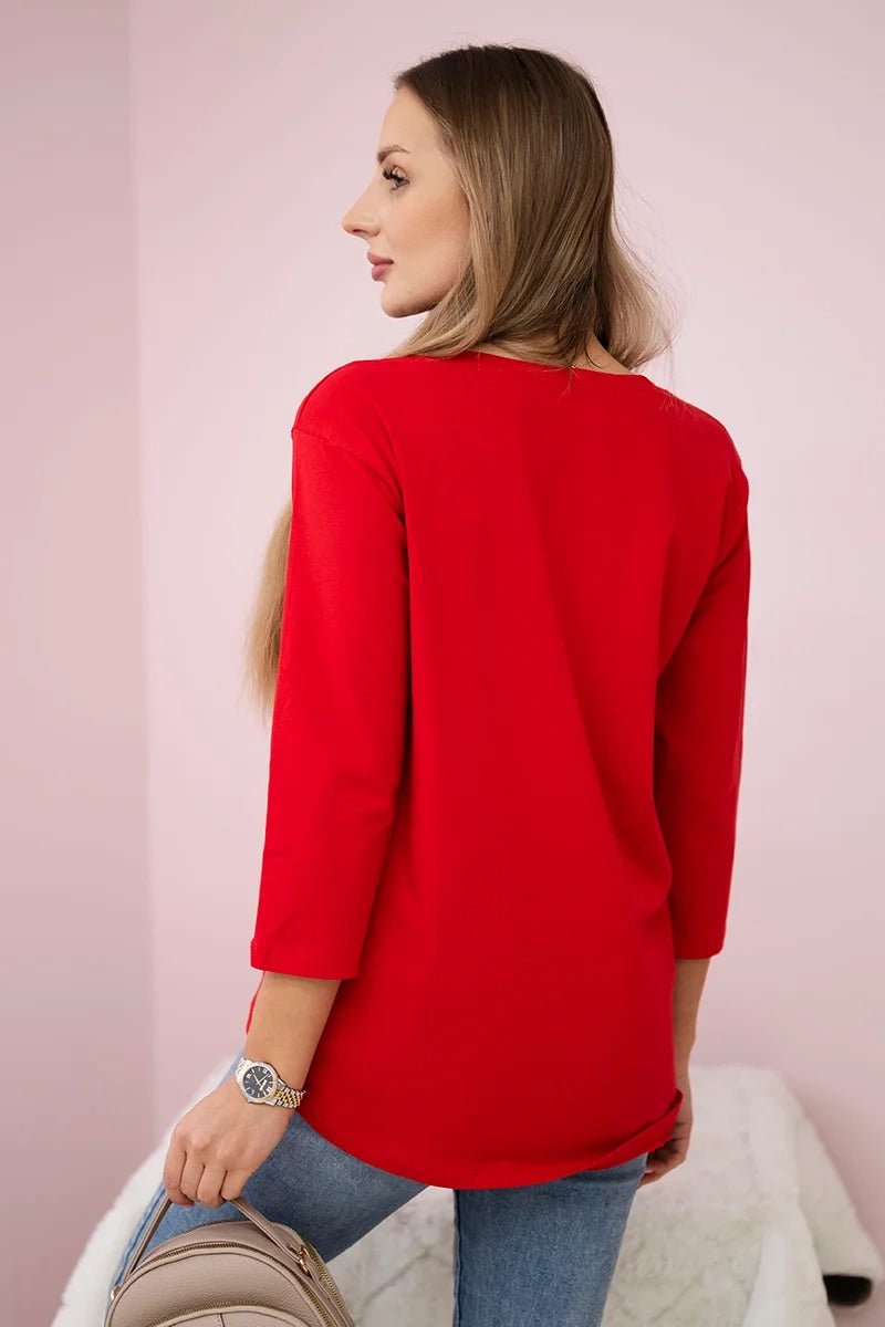 Long sleeve T-Shirt with a print 66823 / – Red цвет / color | Lexline Fashion