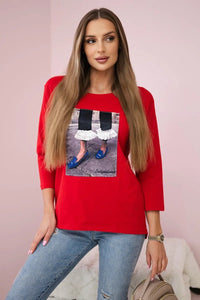 Long sleeve T-Shirt with a print 66823 / – Red цвет / color | Lexline Fashion