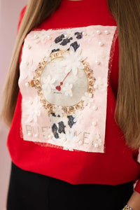 Long sleeve T-Shirt with a print 66824 / – Red цвет / color | Lexline Fashion
