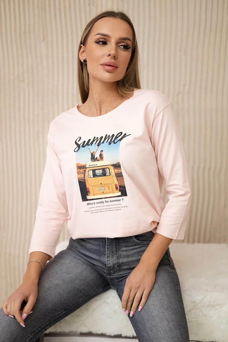 Long sleeve T-Shirt with a print 66849 / – Powder цвет / color | Lexline Fashion