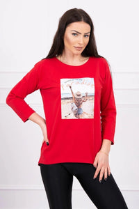 Long sleeve T-Shirt with a print 66853 / – Red цвет / color | Lexline Fashion