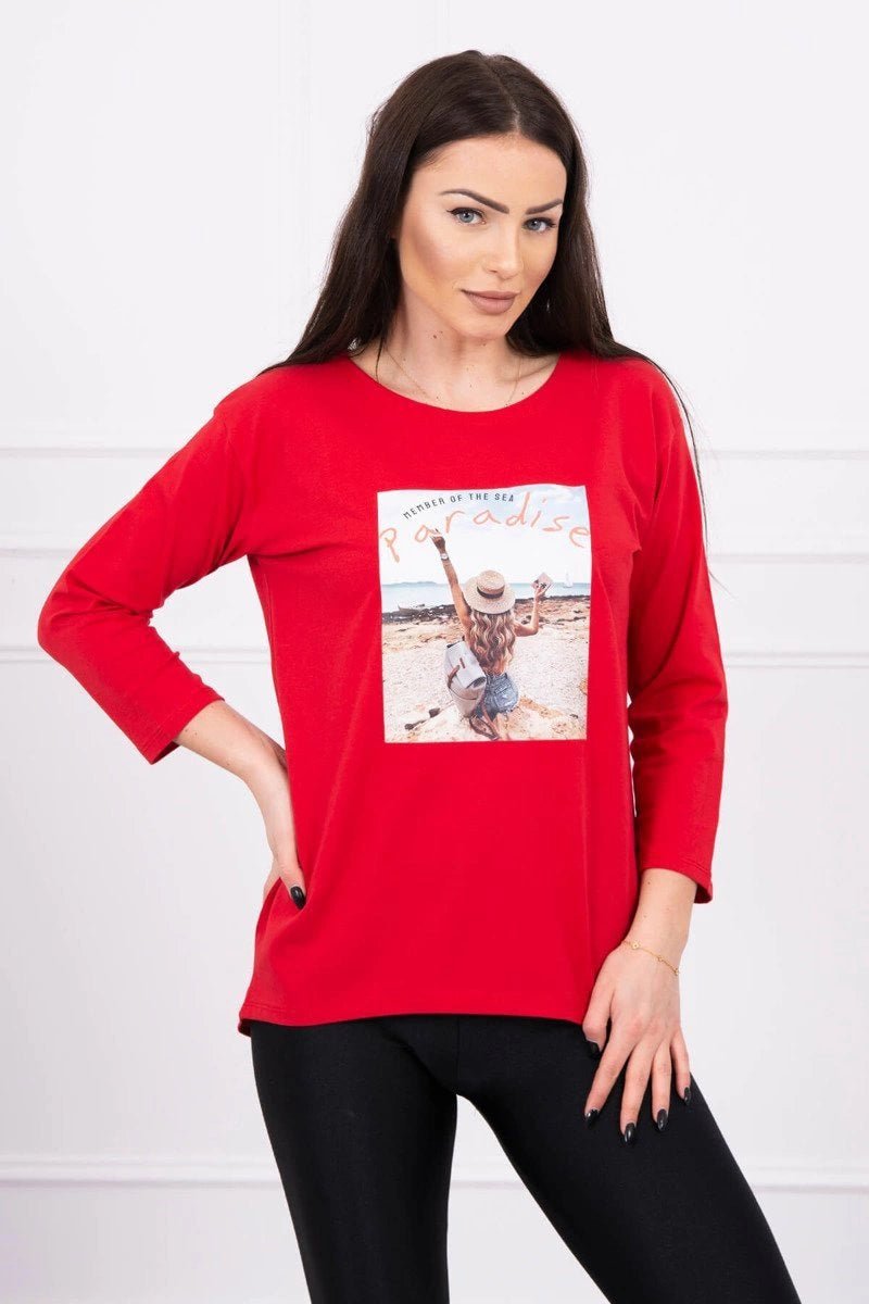 Long sleeve T-Shirt with a print 66853 / – Red цвет / color | Lexline Fashion