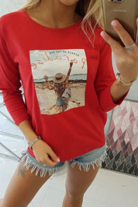 Long sleeve T-Shirt with a print 66853 / – Red цвет / color | Lexline Fashion