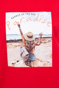 Long sleeve T-Shirt with a print 66853 / – Red цвет / color | Lexline Fashion