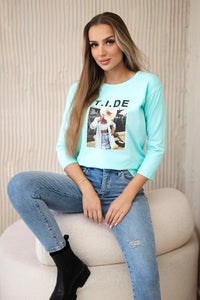 Long sleeve T-Shirt with a print 66854 / – Mint цвет / color | Lexline Fashion