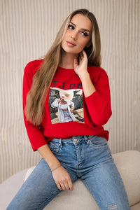 Long sleeve T-Shirt with a print 66854 / – Red цвет / color | Lexline Fashion
