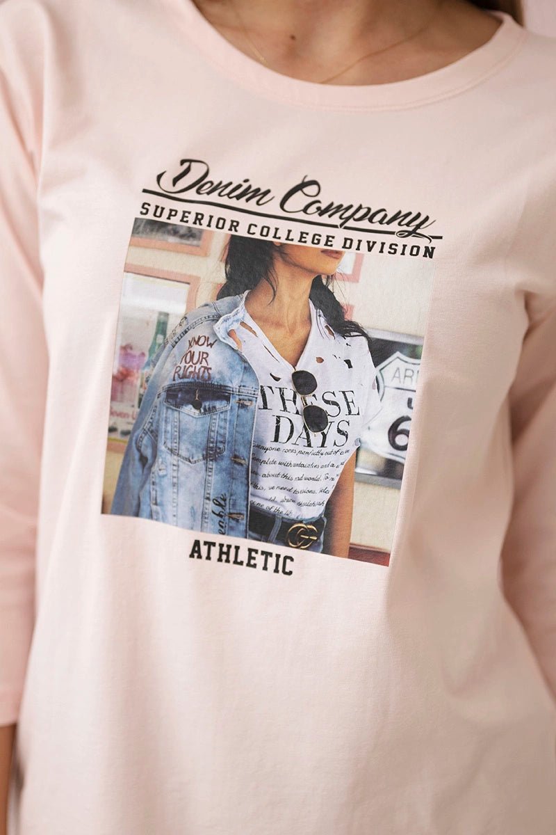 Long sleeve T-Shirt with a print 66855 / – Powder цвет / color | Lexline Fashion