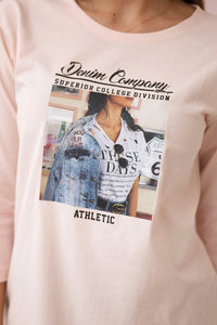Long sleeve T-Shirt with a print 66855 / – Powder цвет / color | Lexline Fashion