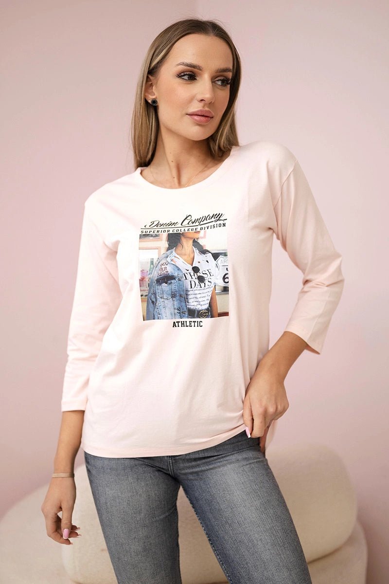 Long sleeve T-Shirt with a print 66855 / – Powder цвет / color | Lexline Fashion