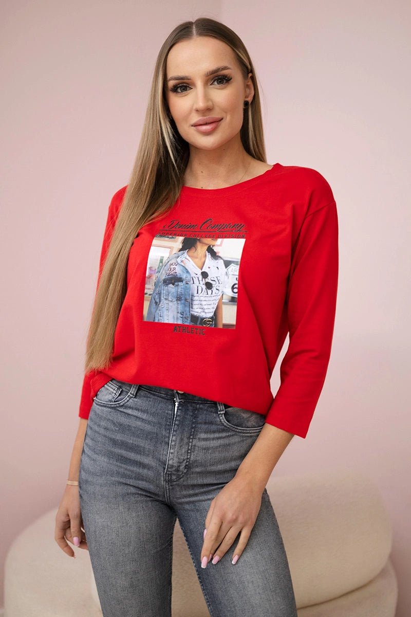 Long sleeve T-Shirt with a print 66855 / – Red цвет / color | Lexline Fashion