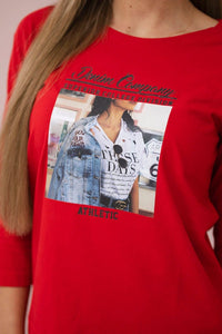Long sleeve T-Shirt with a print 66855 / – Red цвет / color | Lexline Fashion