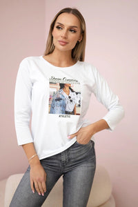 Long sleeve T-Shirt with a print 66855 / – White цвет / color | Lexline Fashion