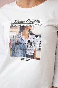 Long sleeve T-Shirt with a print 66855 / – White цвет / color | Lexline Fashion
