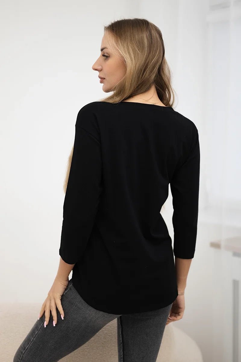 Long sleeve T-Shirt with a print 66861 / – Black цвет / color | Lexline Fashion