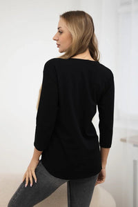 Long sleeve T-Shirt with a print 66861 / – Black цвет / color | Lexline Fashion