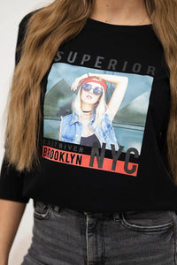 Long sleeve T-Shirt with a print 66861 / – Black цвет / color | Lexline Fashion