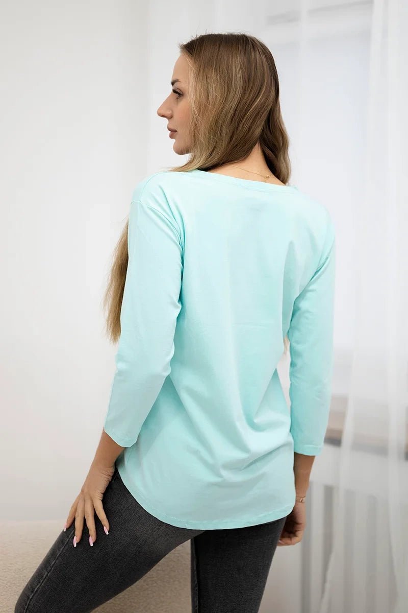 Long sleeve T-Shirt with a print 66861 / – Mint цвет / color | Lexline Fashion