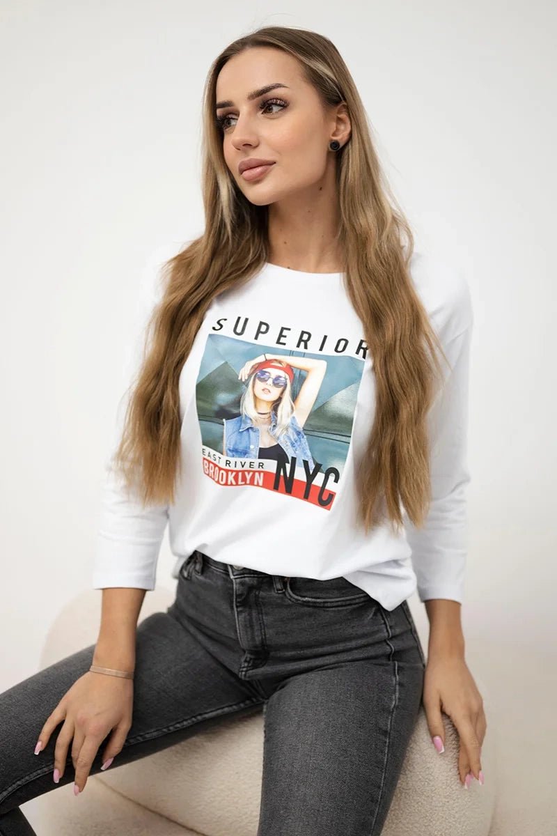 Long sleeve T-Shirt with a print 66861 / – Mint цвет / color | Lexline Fashion