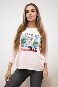 Long sleeve T-Shirt with a print 66861 / – Powder цвет / color | Lexline Fashion
