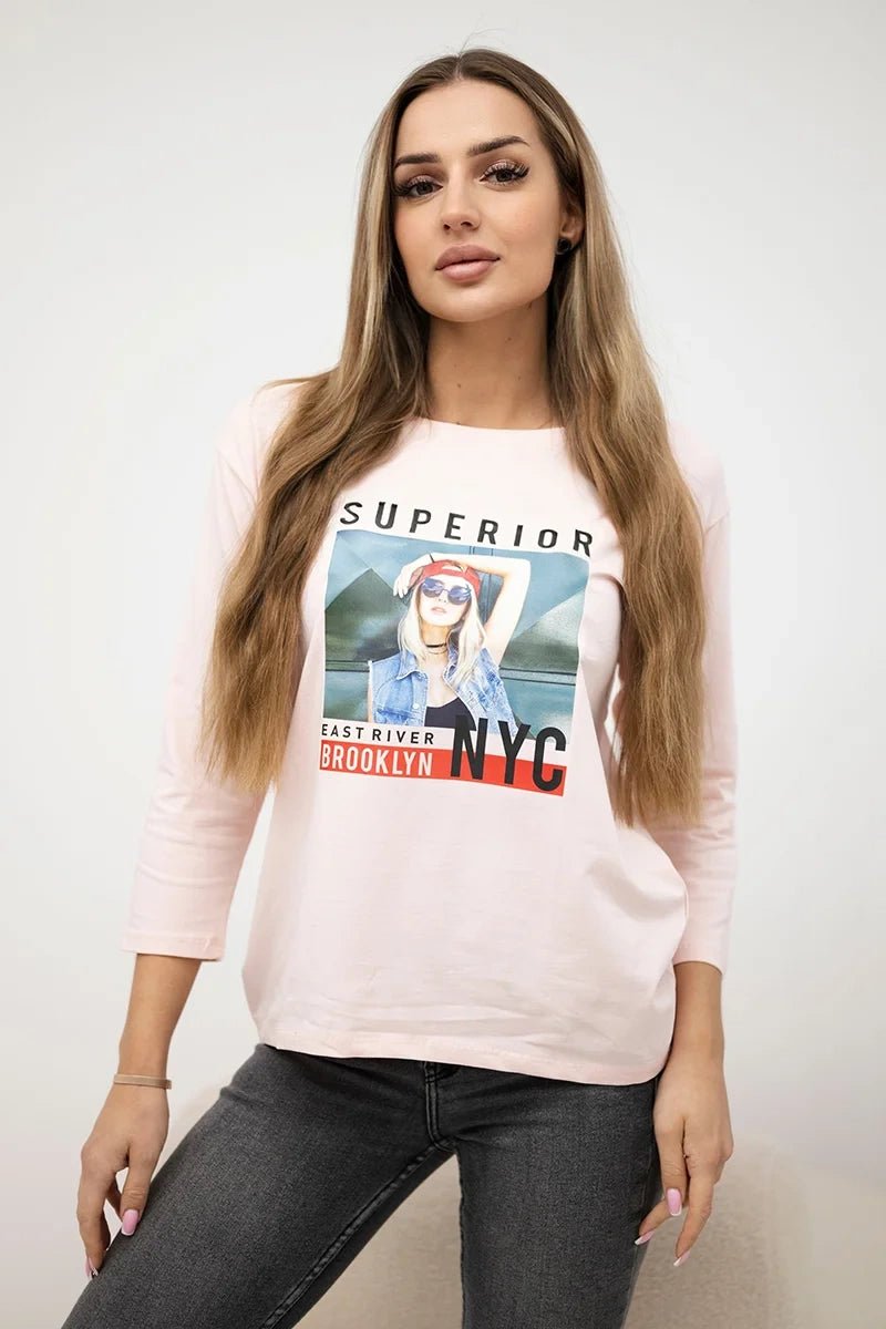 Long sleeve T-Shirt with a print 66861 / – Powder цвет / color | Lexline Fashion