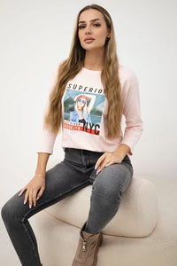 Long sleeve T-Shirt with a print 66861 / – Powder цвет / color | Lexline Fashion