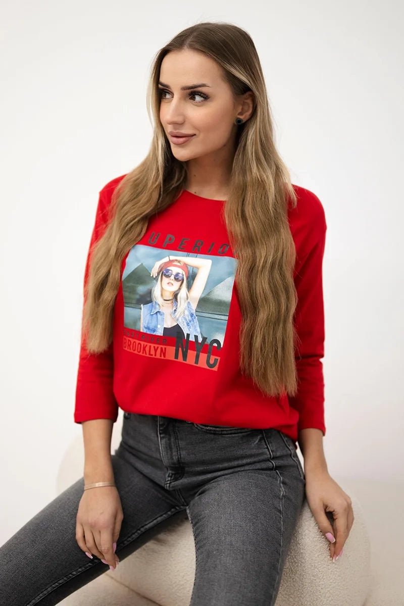 Long sleeve T-Shirt with a print 66861 / – Powder цвет / color | Lexline Fashion