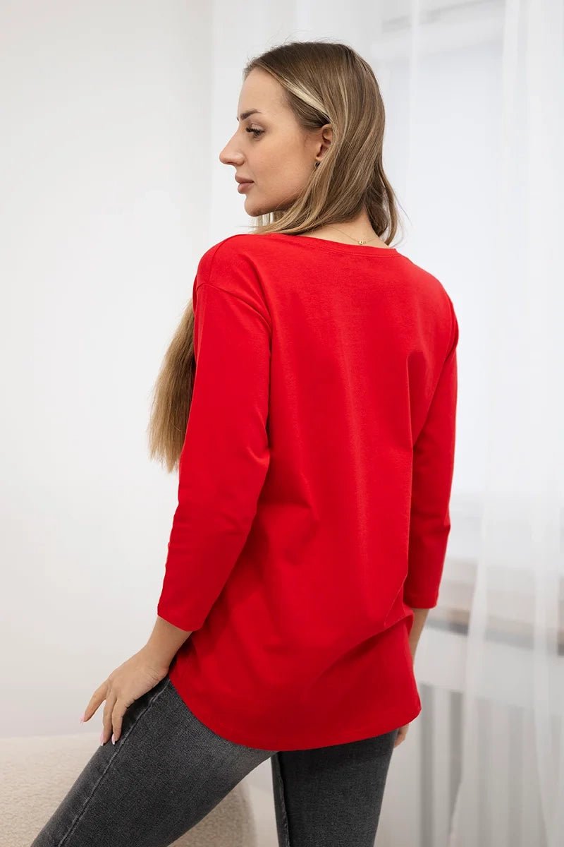 Long sleeve T-Shirt with a print 66861 / – Red цвет / color | Lexline Fashion
