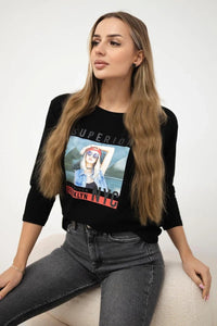 Long sleeve T-Shirt with a print 66861 / – White цвет / color | Lexline Fashion