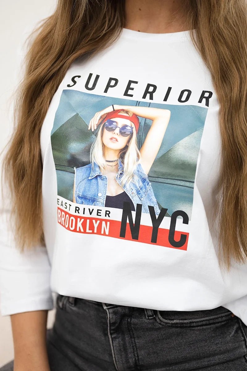 Long sleeve T-Shirt with a print 66861 / – White цвет / color | Lexline Fashion