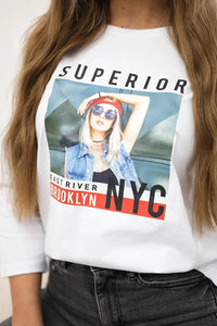 Long sleeve T-Shirt with a print 66861 / – White цвет / color | Lexline Fashion