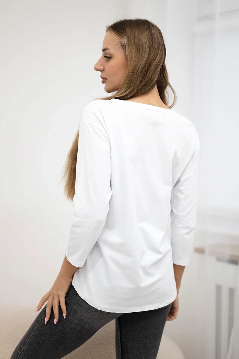 Long sleeve T-Shirt with a print 66861 / – White цвет / color | Lexline Fashion