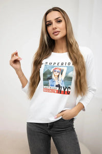 Long sleeve T-Shirt with a print 66861 / – White цвет / color | Lexline Fashion