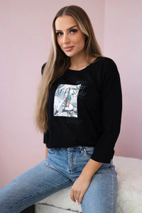 Long sleeve T-Shirt with a print66850 / – Black цвет / color | Lexline Fashion